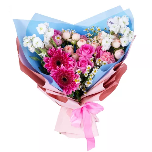 Букет из гербер, роз и гвоздик