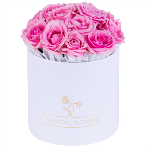 Букет из 15 розовых роз premium в белой шляпной коробке