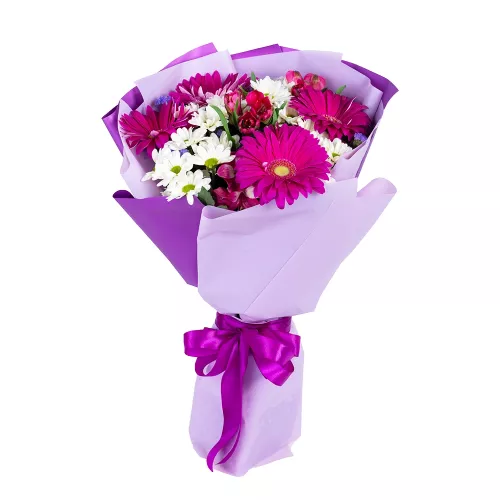 Букет из гербер, роз и альстромерий