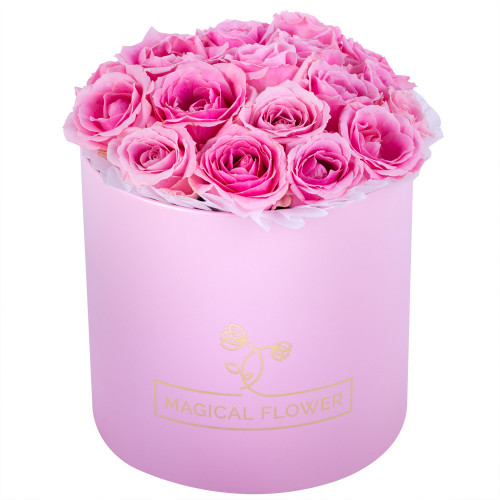 Букет из 19 розовых роз premium в розовой шляпной коробке