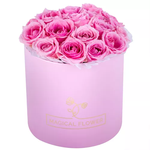 Букет из 19 розовых роз premium в розовой шляпной коробке