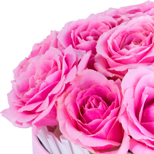 Букет из 15 розовых роз в шляпной розовой коробке