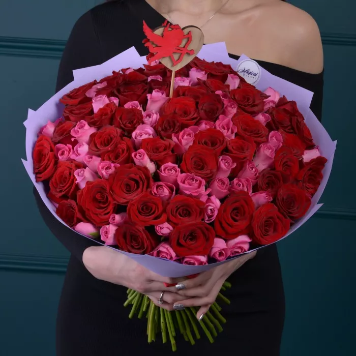 101 роза букет разноцветный Ягодный микс