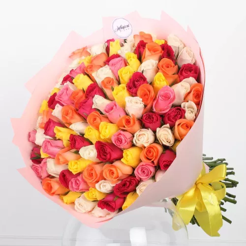Букет из 101 розы разноцветный