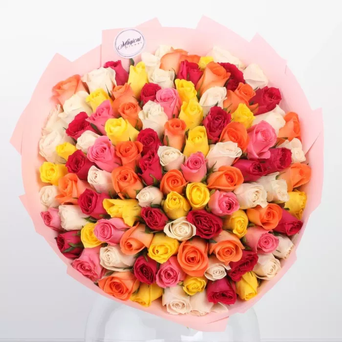 Букет из 101 розы разноцветный