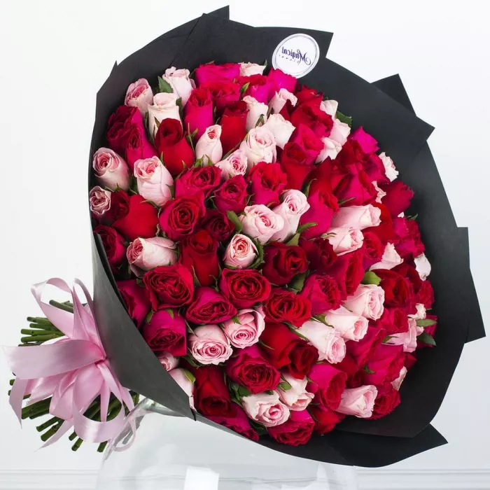 Букет из 101 розовой и малиновой розы Букет из 101 розовой и малиновой розы