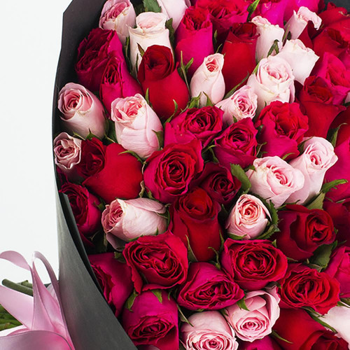 Монобукет из 101 розовой и малиновой розы