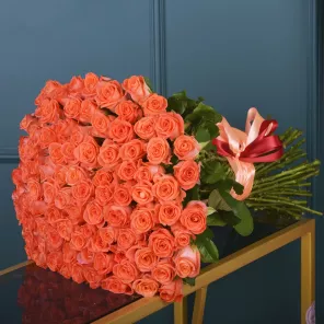 101 оранжевая роза premium 60 см