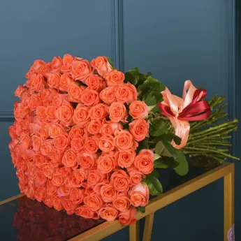101 оранжевая роза premium 60 см