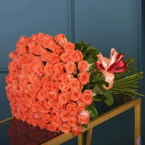101 оранжевая роза premium 60 см