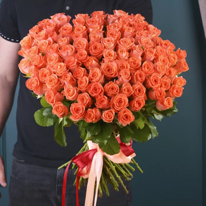101 оранжевая роза premium 60 см
