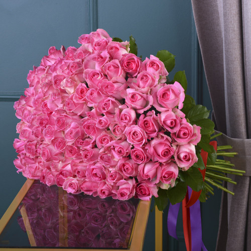 Монобукет из 101 розовой розы premium 50 см