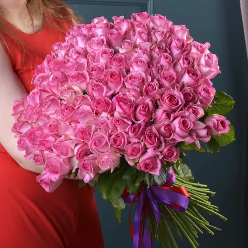 Монобукет из 101 розовой розы premium 50 см