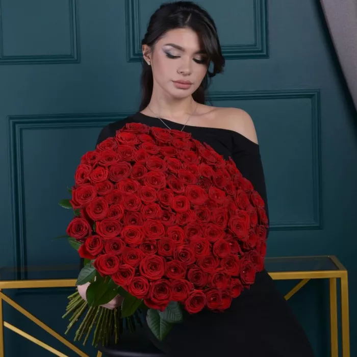 101 красная роза premium 60 см