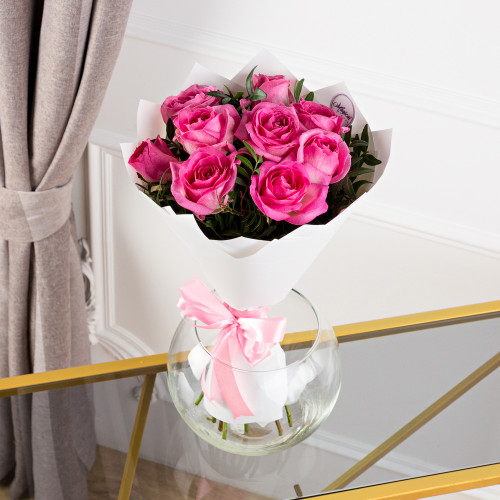 Букет из 9 розовых роз 50 см