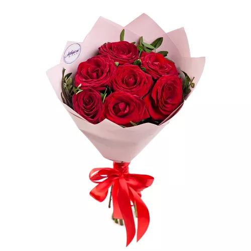 Букет цветов ребенку из 7 красных роз 50 см