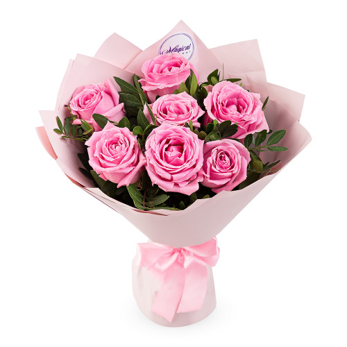Букет из 7 розовых роз 40 см