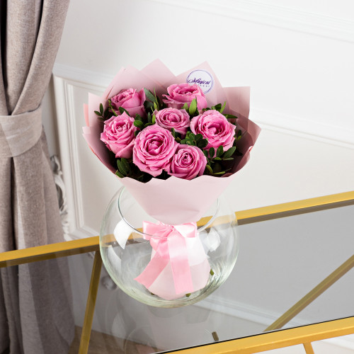 Букет из 7 розовых роз 40 см
