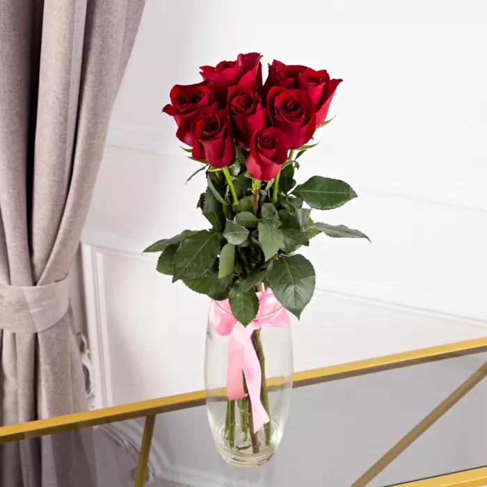 9 красных роз Эквадор 70 см