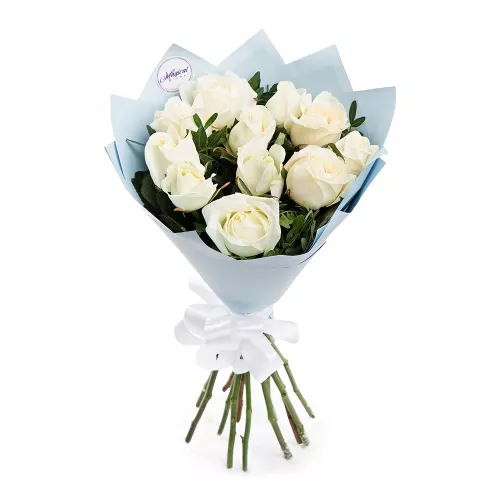 Букет из 11 белых роз 50 см с фисташкой
