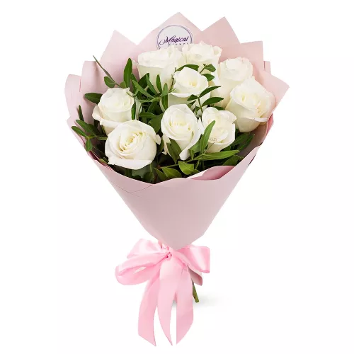 Букет из 9 белых роз 40 см