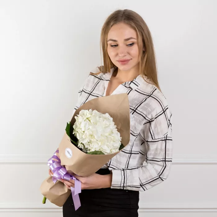 Букет из 1 белой гортензии в крафте