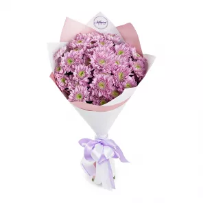 Букет из 5 сиреневых хризантем