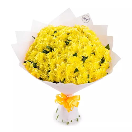 Букет из 15 желтых хризантем