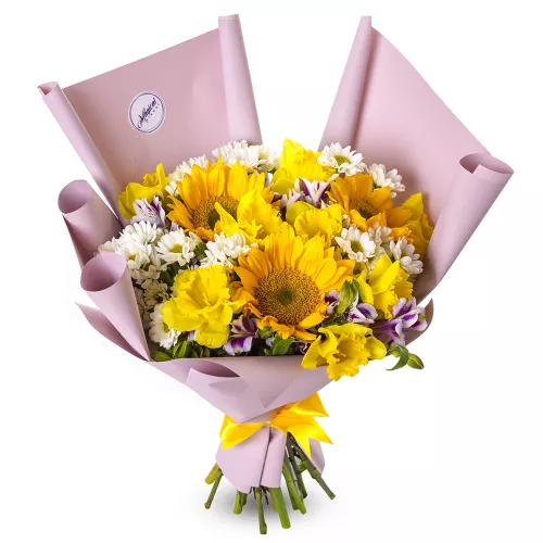 Букет с подсолнухом и хризантемой
