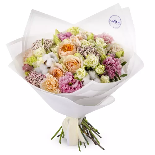 Цветы с кустовой розой и хлопком