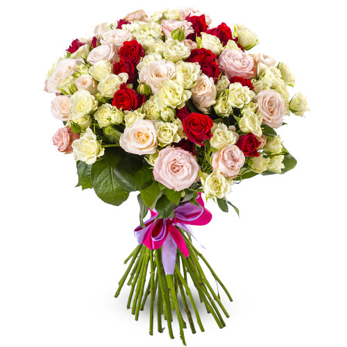 Букет на День матери из 33 разноцветных роз