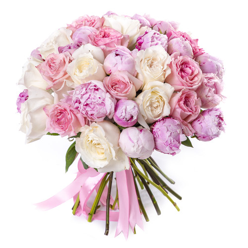 Букет на День матери с разноцветными розами и пионами