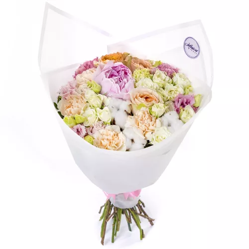 Букет с хлопком и пионовидной розой