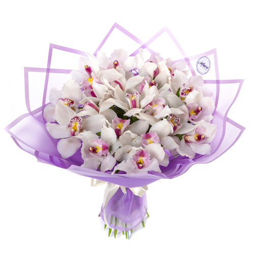 Букет на День матери из 25 белых орхидей