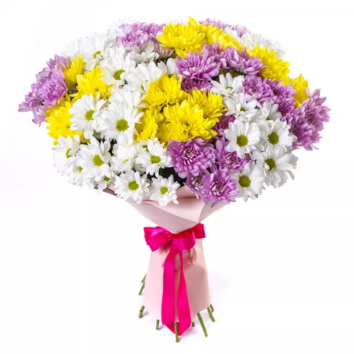 Букет из 21 разноцветной хризантемы