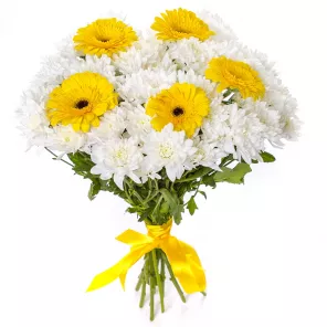 Букет из белых хризантем и гербер
