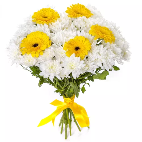 Букет из белых хризантем и гербер