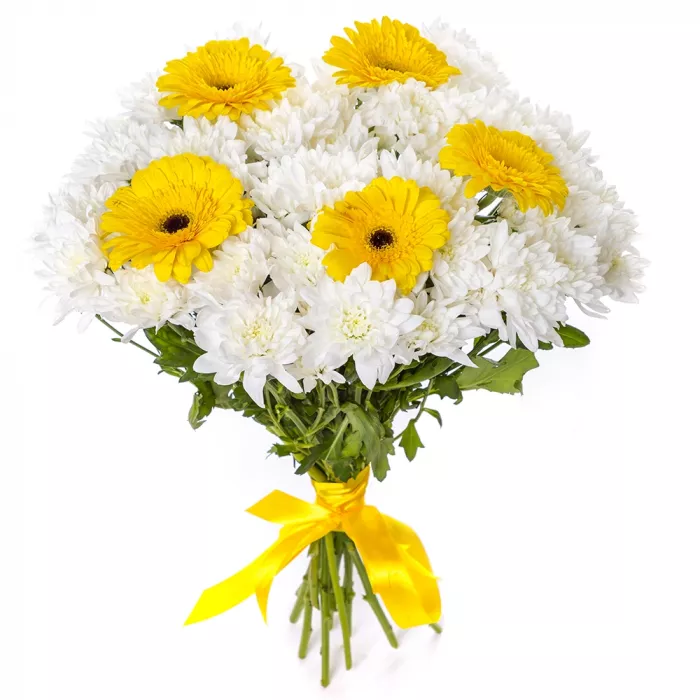 Букет из белых хризантем и гербер