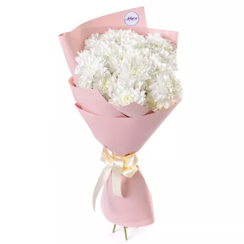 Букет из 5 белых хризантем в пленке