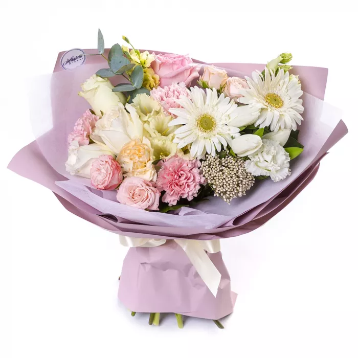 Букет из тюльпанов, роз и гербер