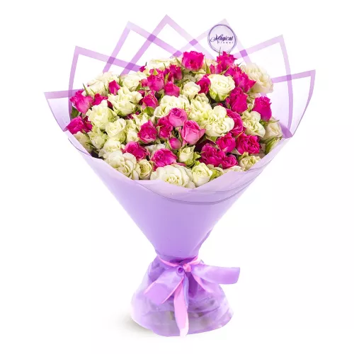 21 разноцветная кустовая роза