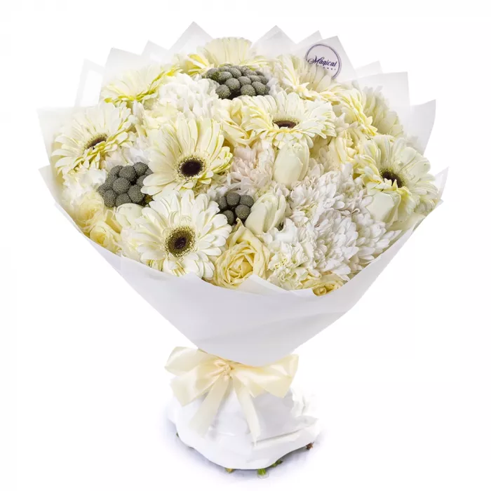 Букет из роз, хризантем и тюльпанов