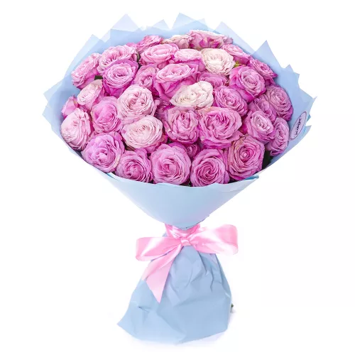Букет из 23 розовых пионовидных кустовых роз
