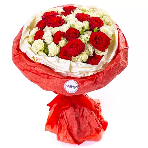 Букет из 21 разноцветной кустовой розы