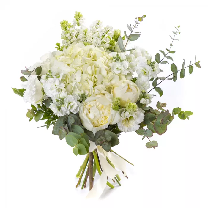 Букет из эустом, пионов и цветов матиоллы