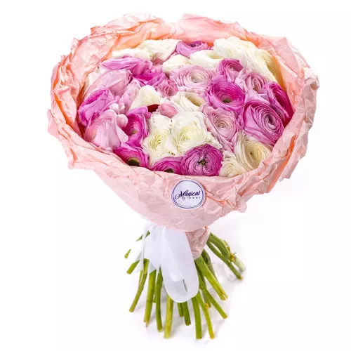 Букет из 35 разноцветных ранункулюсов