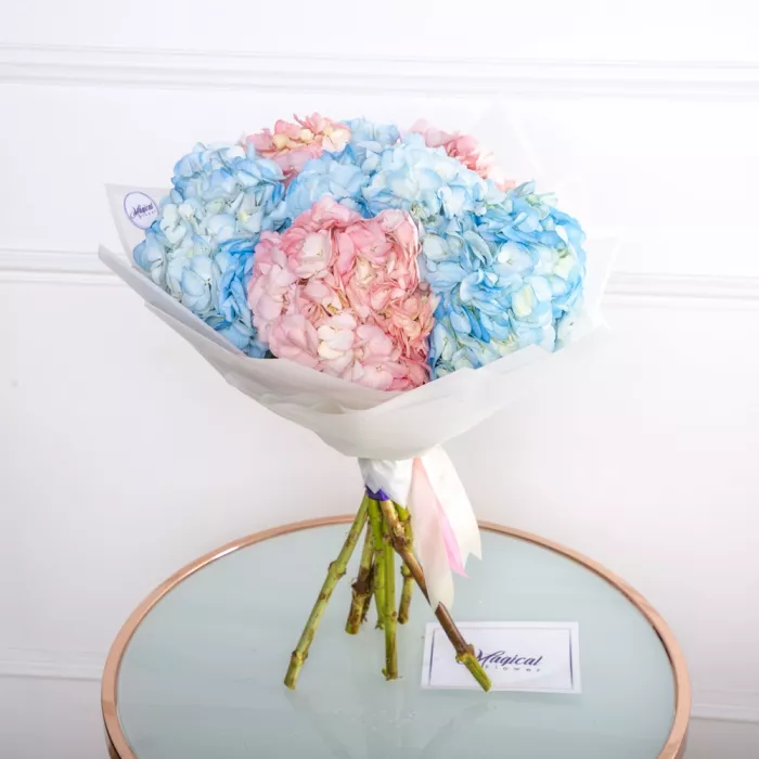 Букет из 7 разноцветных гортензий