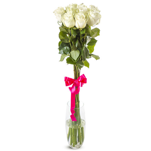 Белые высокие розы 9 шт Эквадор 100 см