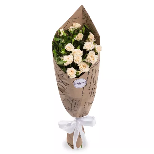 Букет из 3 белых кустовых роз и хризантем