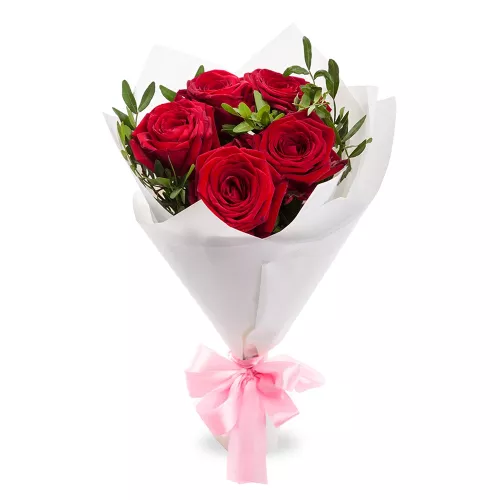 Красный букет цветов из 5 роз 60 см